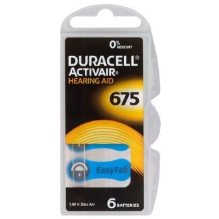 Size 675, Hearing Aid Battery, 1.45V Duracell ACTIVAIR PR44 in a package of 6 pcs.