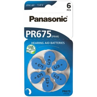 Size 675, Hearing Aid Battery, Panasonic Zn-Air PR44 in a package of 6 pcs.