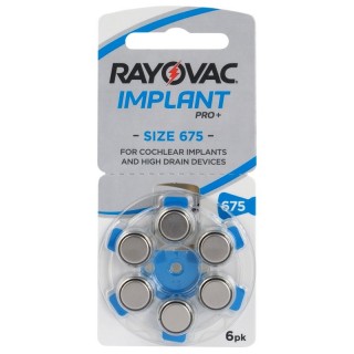 Size 675, Hearing Aid Battery, 1.45V Rayovac Implant Pro Zn-Air PR44 in a package of 6 pcs.