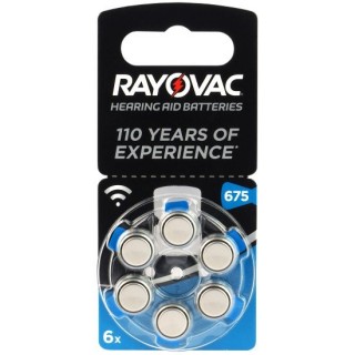 Size 675, Hearing Aid Battery, 1.45V Rayovac Special Zn-Air PR44 in a package of 6 pcs.