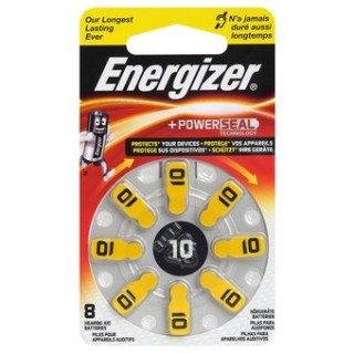 Size 10 batteries 1.45V Energizer Zn-Air PR70 in a package of 8 pcs.