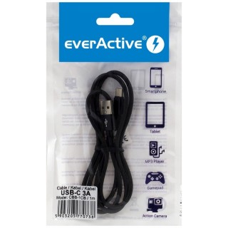 USB-C 3.0 uros / USB A uros 1.0m everActive CBB-1CB 3.0A musta 1 kpl pakkauksessa.
