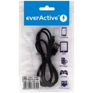 USB micro B -kaapeli / USB A 1.0m everActive CBB-1MB 2.4A 1 kpl pakkauksessa.