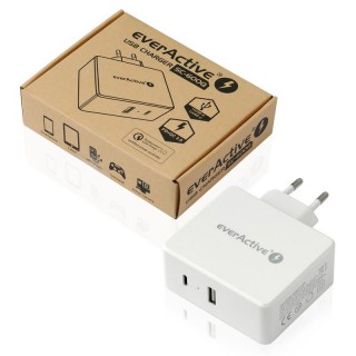 Lādētājs , barošanas bloks everActive SC-600Q ar USB-A un USB-C QC3.0 , jauda 63W