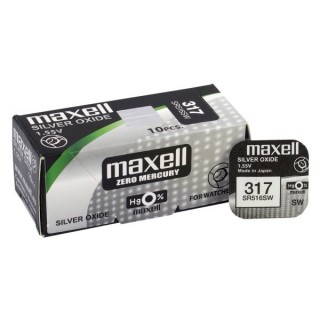 BAT317.MX1; 317 akkua 1,55V Maxell hopeaoksidi SR516SW 1 kpl pakkauksessa.