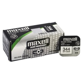 BAT344.MX1; 344 baterijas 1.55V Maxell sudraba-oksīda SR1136SW iepakojumā 1 gb.