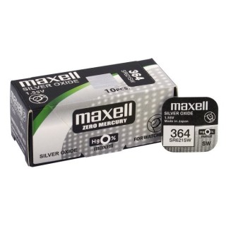 BAT364.MX1; 364 akkua 1,55V Maxell hopeaoksidi SR621SW 1 kpl pakkauksessa.