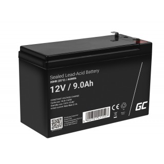 Akumulators 12V 9Ah Klemmes tips T2(6.3mm) | Green Cell | AGM