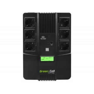 Green Cell ® UPS AiO 800VA/480W LCD displejs, 6x220V kontaktligzdas + 1xUSB ports