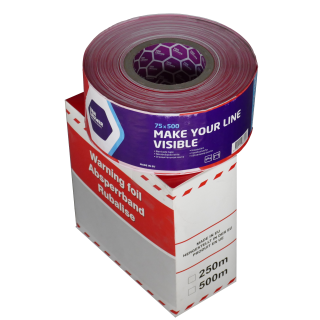 Barricade Warning tape in box, 75mm x 500m, red/white