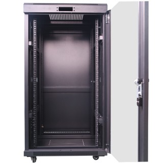 32U 19'' Floor cabinet / 600 x 600 x 1637mm Glass doors/ Black/ Flat-pack