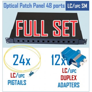 Optical switching panel set with cassette | 19" | for 24 ports | LC/UPC adapters | LC/UPC pigtails