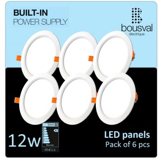 Set of 6 round LED panel 12W 4000K 168x29 with built-in power supply