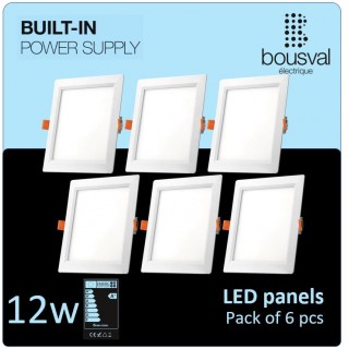 6 kvadratinių Įleidžiama LED panelė 12W 3000K 168x168x29 su įmontuotu maitinimo šaltiniu