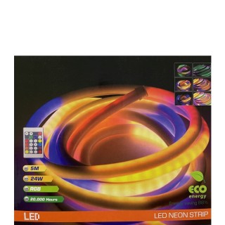 Apaļas formas Krāsaina RGB LED NEON FLEX lentes komplekts, 5m, 24W RGB, IP44