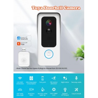 Battery Doorbell WiFi | Outdoor Camera + Chime| 2MP | Tuya | White