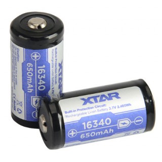 Battery 16340 XTAR rechargeable CR123 3.7V lithium 650 mAh incl. 1 pc.