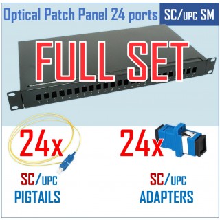 Комплект оптической панели с кассетой | 19" | для 24 портов | адаптеры SC/UPC и пигтейлы