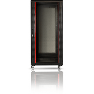 27U 19'' Floor cabinet / 600 x 800 x 1410mm/ Glass doors/ Black/ Flat-pack
