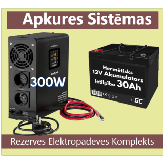 Rezerves Elektropadeves Komplekts Apkures Sistēmai UPS 300W + 12V 30Ah akumulators