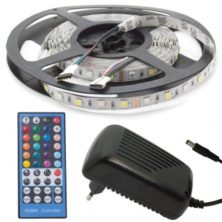Colorful RGBW 300LEDs 12V LED Strip set with remote and control unit. 5 meters