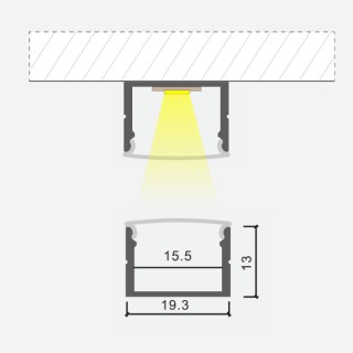 Покрытие поверхности Анодированные алюминиевые профили 2м х 19,3мм х 13мм х 15,5мм для светодиодных 