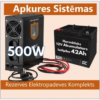 Rezerves Elektropadeves Komplekts Apkures Sistēmai 500W + 12V 42Ah akumulators
