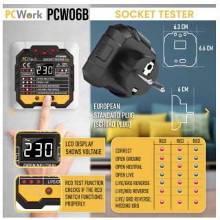 Kontaktligzdu testeris | Digitālie testēšanas instrumenti | PCW06B | PCWork