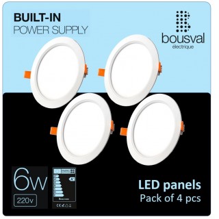 НАБОР из 4 круглых встраиваемых LED панелей 6Вт 4000К 118x29мм со встроенным блоком питания