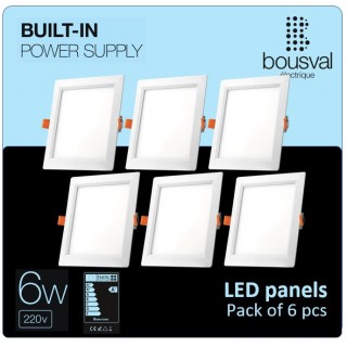 Set of 6 square shaped LED panels 6W 3000K 118x118x29mm with built-in control unit