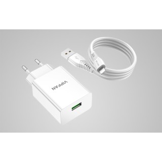 E03 Charger kit 18W QC + Cable Lightning white