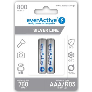 R03/AAA paristot 1.2V everActive Silver line Ni-MH 800 mAh 2 kpl pakkauksessa.
