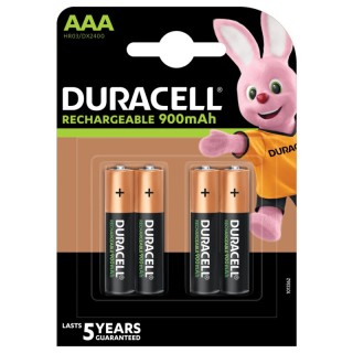 R03/AAA akut 1.2V Duracell Recharge sarja Ni-MH HR03 900 mAh 4 g pakkauksessa
