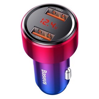45W car cigarette lighter charger with display | 2x USB 3.0 | Fast Car Charger
