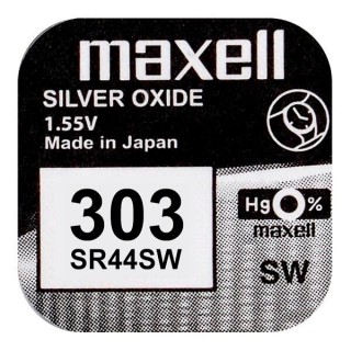 303 аккумулятор 1,55В Maxell оксид серебра SR44SW в упаковке по 1 шт.