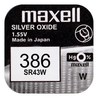 386 akkua 1,55V Maxell hopeaoksidi SR43SW 1 kpl pakkauksessa.