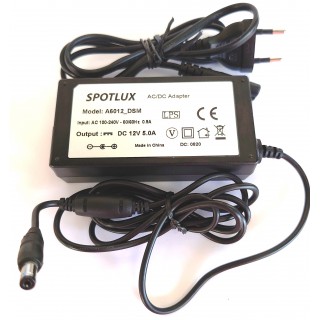 Блок питания 60Вт 12В 5А 5,5/2,1мм IP20 Пластиковый настольный кабель Spotlux в комплекте