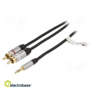 Cable | Jack 3.5mm 3pin plug,RCA plug x2 | 3m | black