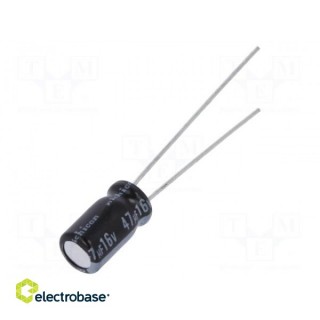Kondensators: elektrolītiskais | THT | 47uF | 16VDC | Ø5x9mm | Solis: 2mm | ±20%