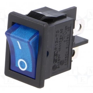 ROCKER | DPST | Pozīcija:2 | OFF-ON | 6A/250VAC | zils | neona lampa 250V | 50m10