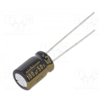 Kondensators: elektrolītiskais | THT | 100uF | 50VDC | Ø8x11,5mm | Solis: 3,5 mm