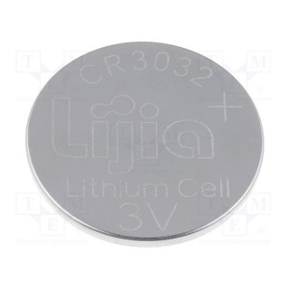 Battery lithium 3V CR3032 coin Ø30x3.2mm 500mAh Lijia without packaging