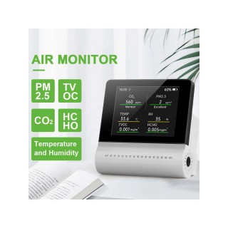 Ooro kokybės monitorius su taršos aliarmu CO2 | PM2.5 | HCHO | TVOC | Akum.