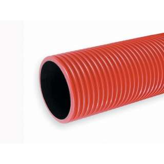 Гофрированный | Гофрированная труба с двойными стенками 40 мм красная 450 Н лежит на земле