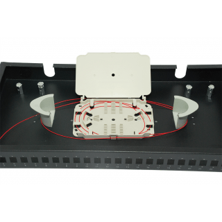 Optical switching panel set with cassette | 19" | for 24 ports | SC/UPC adapters | SC/UPC pigtails