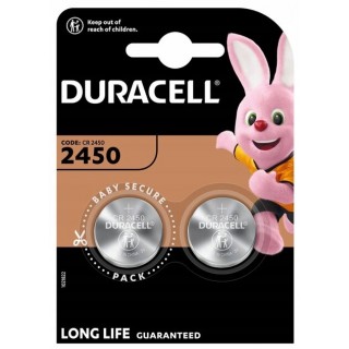 CR2450 batteries 3V Duracell lithium DL2450 in a package of 2 pcs.