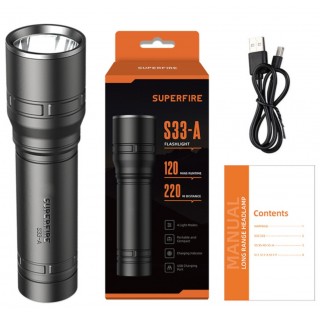 Ручной фонарь черный S33-A| battery 800mAh | USB | 124 lm | IP43
