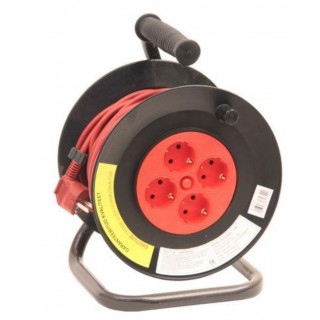 Extension cord in a roll 25m 4x sockets with earthing U 3G1.0 red 631754