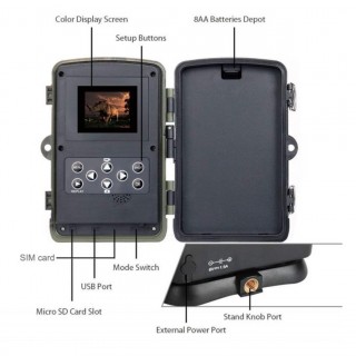 Meža Mednieku kamera, atbalsta 2G mobilos tīklus, Foto 20MP, Video 1080P, Litija Akumulators 5000mAh