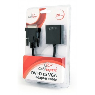 DVI-D uz VGA adaptera kabelis, melns, blisteris, Cablexpert A-DVID-VGAF-02
